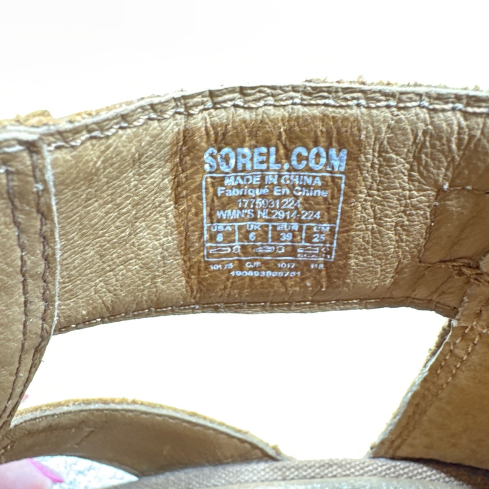 Sorel Joanie Lace Wedge Sandals Saddle Brown Peep Toe Women's Size 8 - Picture 7 of 7